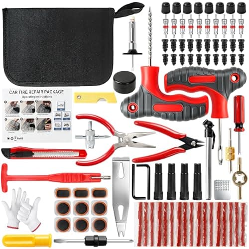 OFNMY 101pcs Tyre Repair Kit, Tubeless Puncture Repair Kit for Car, Motorcycle, Bike, ATV, Heavy Duty Tyre Plug Repair Kit with Tools, Plugs and Storage Bag for Emergency Tyre Repair