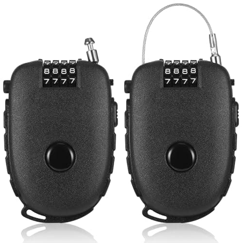 Fentar 2pcs Cable Lock, 4-Digit Combination Locks with 130cm Retractable Stainless Steel Core, Flexible Wire Lock for Ski, Scooter, Suitcase and Motorcycle Helmet