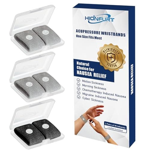 Hionfurt Travel Sickness Bands for Adults and Kids Motion Sickness Wristbands for Car and Sea Sickness Anti Nausea and Pregnancy Morning Sickness Relief Acupressure Bands - 3 Pairs Grey, Grey, Black