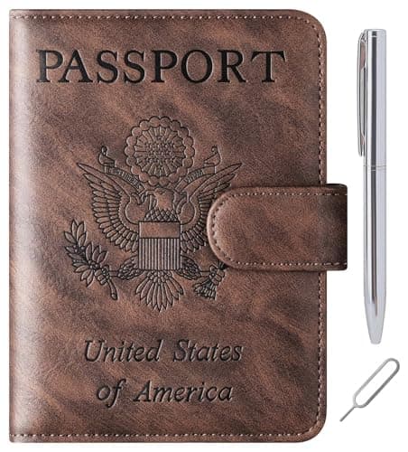 Passport Holder Wallet Travel Essentials Leather RFID Blocking Holiday Luggage Must-Have Travel Accessories for Men Women 120#Coffee Upgraded Design