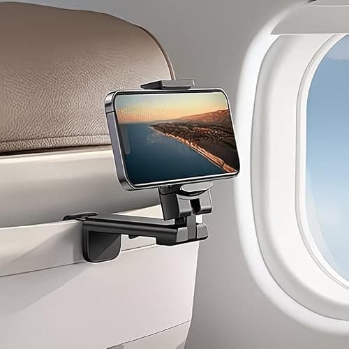 Sella Products Universal Airplane Phone Holder Mount – 360° Rotating, Foldable & Hands-Free – Fits iPhone, Samsung & All Smartphones 2.2"–3.7" Wide – Clips to Tray Table & Desk – Black