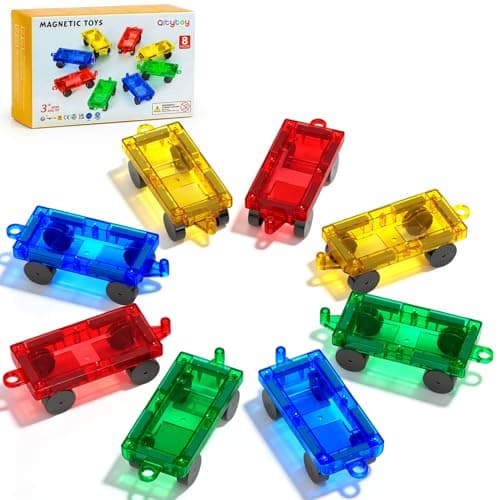 Qltytoy Mini Magnetic Tiles Cars 8PCS Construction Set for Mini,Major Tiles