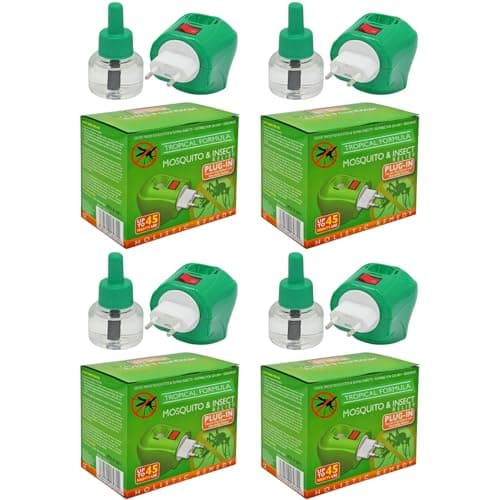 Plug-in Mosquito Repellent Insect Killer for Home & Travel Lasts for up to 45 Nights per Refill | Each Pack Includes a Plug and one Bottle for Long Lasting Performance | (4, 4 Pack)
