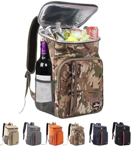Bagtopia Camping Cooler Backpack 25 Cans, Leak Proof Soft Insulated Compartments Thermal Bag, Portable Lightweight Beach Travel Trip Picnic Lunch Backpack for Men and Women, Camouflage