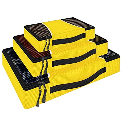 Vinsani 3pc Packing Cubes Travel Organiser Set for Suitcase, Yellow