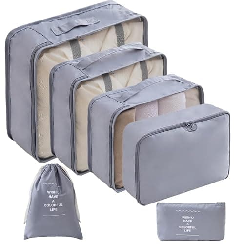 LANSKLBD 6/8 Set Packing Cubes for Suitcases Travel Luggage Packing Organizers,Travel Accessories Essentials Luggage Organizer with Shoe/Tioletry/Laundry Bag (Grey, 6 set)