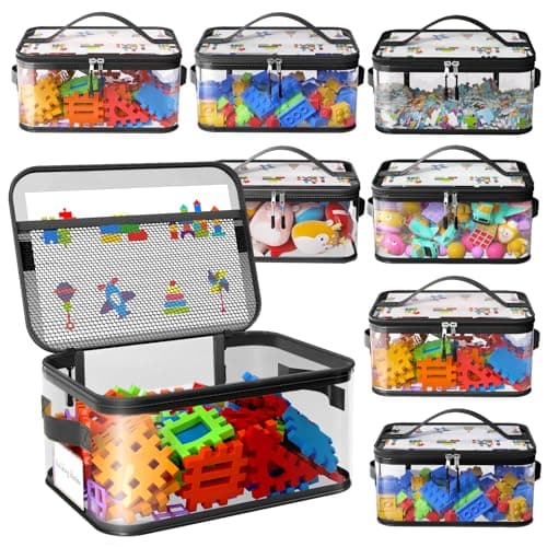 8 Packs Extra Large Toy Storage Bags with Labels, Reusable Clear PVC Board Game Storage, Travel Waterproof Toy Organizer Bags with Name Tag and Manual Pocket for Building Blocks, Puzzle (Black)