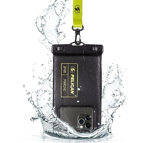 Pelican Marine - IP68 Waterproof Phone Pouch (Regular Size) - Floating Waterproof Phone Case For iPhone 14/13/12/11 Pro/Pro Max/S22 Ultra - Detachable Lanyard - Black/Yellow
