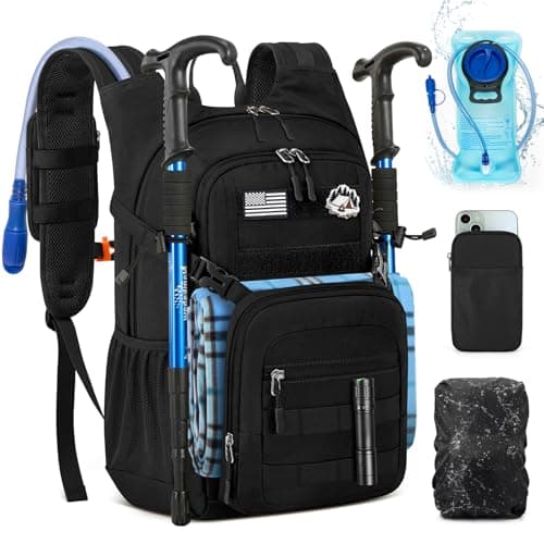RAINSMORE Hydration Backpack with 2L Water Bladder 18L Lightweight Hiking Backpack with raincover for Men Women Insulated Molle Running Backpack for Hiking Camping Climbing Cycling
