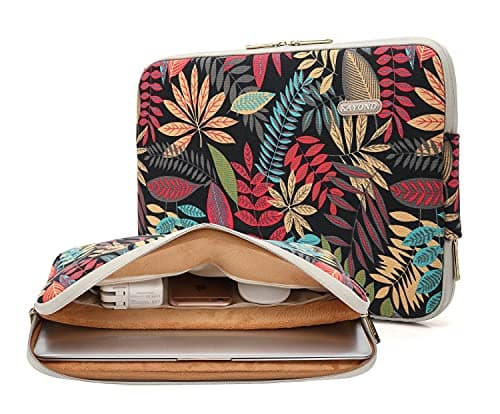 KAYOND Forest Series Pattern Water-resistant 15 inch Canvas laptop sleeve with pocket for 15 inch 15.6 inch laptop case macbook pro 15.4 sleeve (15-15.6 inch, Black)