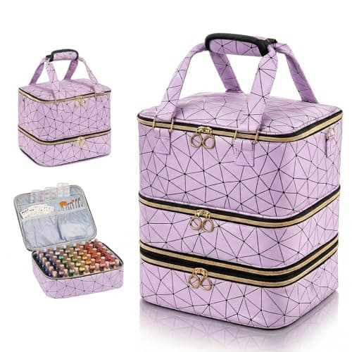 Nail Polish Organizer Case 3-Layer Portable Nail Bag for Nail Tech Purple