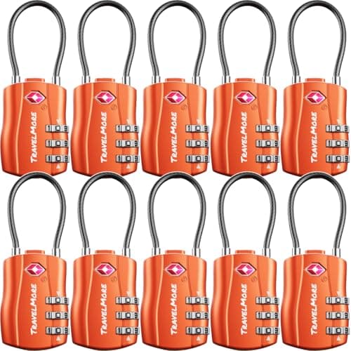 10-Pack TSA Approved Travel Combination Cable Luggage Locks for Suitcases & Backpacks | Luggage Locks | TSA Locks | Orange