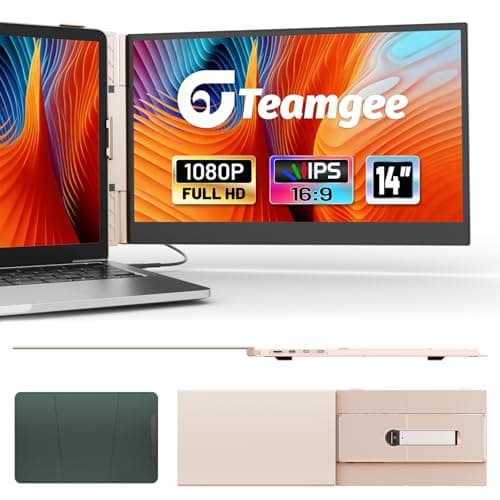 Teamgee 14.1" laptop screen extender FHD 1080P Rose Gold Portable Monitor, Ultra-Thin & Lightweight Second Display for Travel, Work, and Gaming, Plug & Play for Mac/Windows/Android/Dex