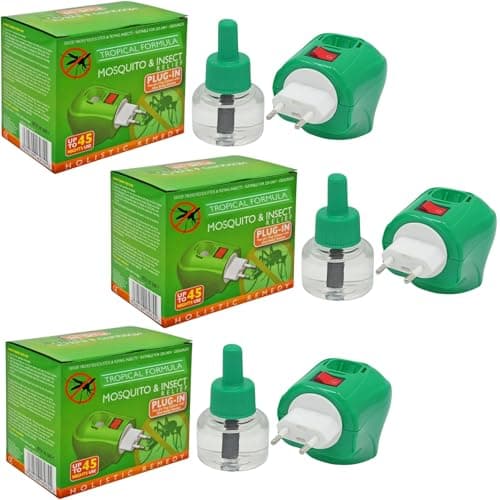 Plug-in Mosquito Repellent Insect Killer for Home & Travel Lasts for up to 45 Nights per Refill | Each Pack Includes a Plug and one Bottle for Long Lasting Performance | (3, 3 Pack)