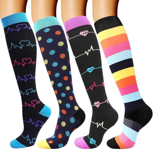 DRESHOW 4 Pairs Compression Socks For Women&Men Circulation Best Support for Athletic Running Cycling Travel