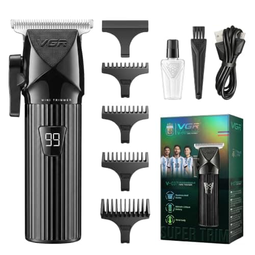 VGR 037 Mini Hair Trimmer for Men with Taper Lever and LED Display, Black
