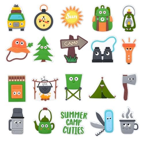 20PCS Camping Shoe Decoration Charms, Hiking Travel Outdoor Cartoon Charms for Clog Sandals Wristband Bracelets, PVC CLOG Charm Accessories for Girls Boys Teens, Party Favor Birthday Festival Gift