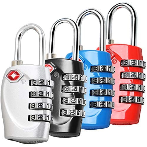 TRIXES 4-Pack TSA Approved Certified Luggage Lock with 4-Digit Combination, Padlocks for Travel, Baggage, Suitcases & Backpacks, Heavy Duty Padlock for Gym & Travel Use - Secure Travel Sentry Locks