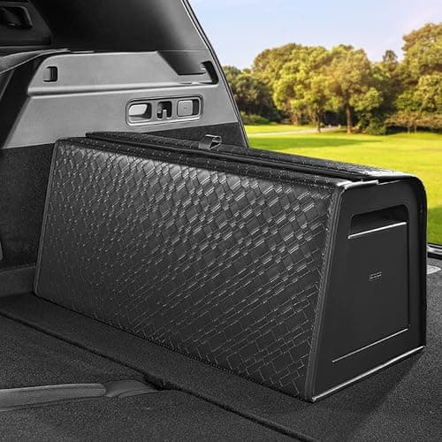 POKSRI Car boot organiser,storage organizers,lid Box,PU Leather & PP Honeycomb Board,Fixed with screws extremely sturdy,Collapsible and Adjustable,25.6''L x 13''W x 12.4''H,4K inches³(size C)