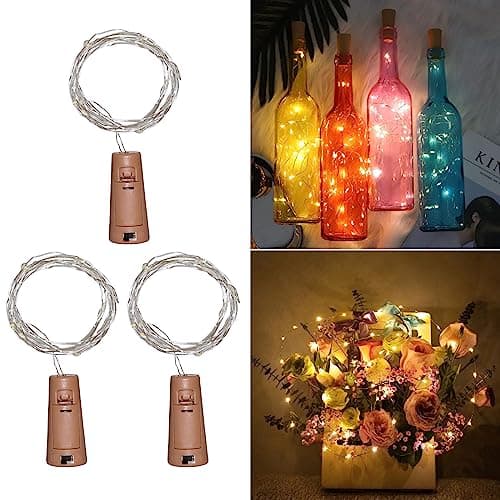 Akynite Bottle Cork Lights Warm White, 20 LEDs 2M String Fairy Lights, LED Gin Wine Bottle Lights for Dinner Party, Decoration Light for Wedding, Garden Table, Bedroom, Gift for Xmas, Pack of 3