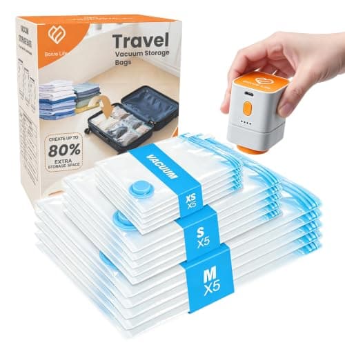 15-Pack Travel Vacuum Bags with Rechargeable Pump, 3 Sizes for Luggage