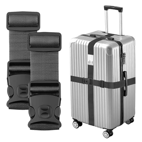 BILIONE Luggage Straps Adjustable Suitcase Straps, Lockable Against Accidental Opening, Easy to Identify Travel Accessories, Add a Bag Connector Holds Suitcase Together (2-Versatile Black)