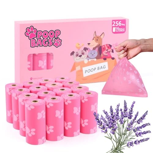 Ninsetinsoe Poop Bags Rolls 256 Count - 9x13 Inches Pink Thickened Leakproof Lavender scent Poo Bags for Dogs, Eco-Friendly Pet Waste Bags for Walking, Home, Travel