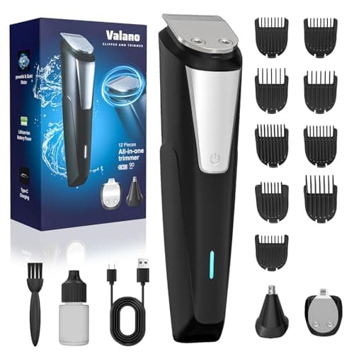 Valano Beard Trimmer Men, Cordless Rechargeable Hair Clippes, Mens Grooming Kit, Professional Beard Nose and Ear Hair Trimmer for Home and Travel, with 3 Blades and 9 Guide Combs