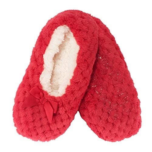 BambooMN Adult Super Soft Warm Cozy Fuzzy Soft Touch Sleeper Slippers Non-Slip Lined Socks – Red – Medium (UK Size 4-5)