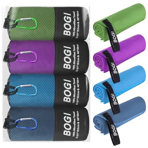 BOGI 4 Pack Microfibre Travel Towel, Quick Dry, Soft Lightweight Gym Towel, Super Absorbent & Ultra Compact Camping Towel for Beach Sports Swimming Gym Yoga Camping Hiking Swimming Backpacking-X Large