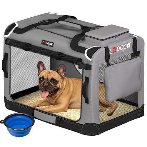 CADOCA Dog Crate Carrier, Car Foldable Travel Cage + Bowl, M Light Grey