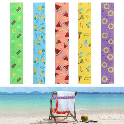 Weniubit 5 Pcs Towel Bands for Beach, Elastic Bands for Sunbed Towel, Windproof Sun Lounger Straps for Sun Loungers Pool Beach Chairs (40cm×5cm,Colorful)