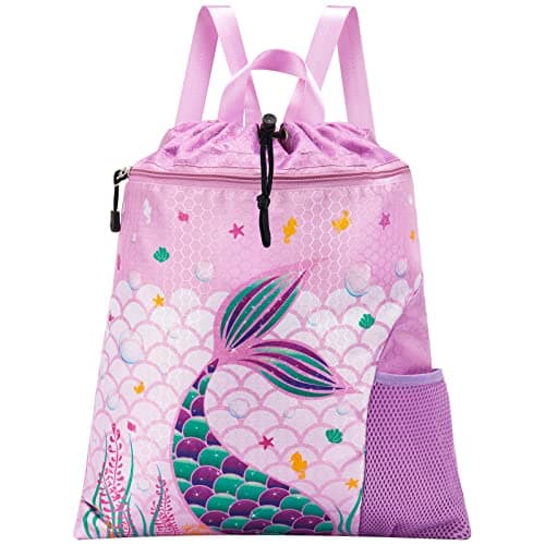 WAWSAM Kids Drawstring Gym Bag with Zippered Pocket and Water Bottle Pocket