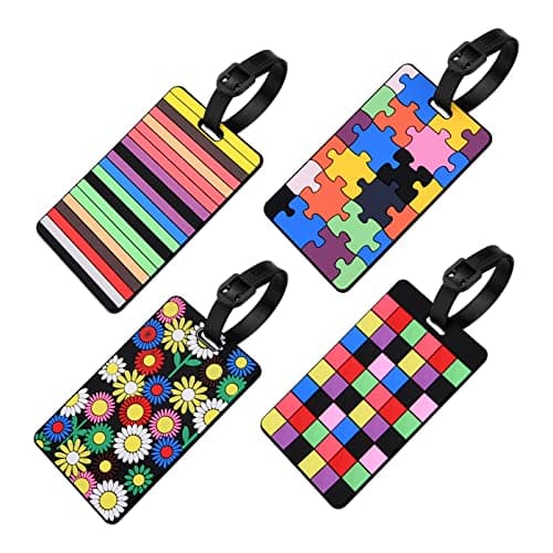 Vicloon Luggage Tags, 4Pcs Silicone Luggage Tags for Suitcases, Colorful Travel Tags with Name ID Card, Luggage Tag Travel Suitcase Baggage Handbag Tag Labels Tag, Travel ID Bag Tag