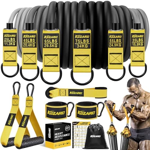 KUZARO Heavy Resistance Bands 300/360 lbs, Resistance Bands Set for Men, Exercise Bands with Handles, Home Gym Equipment for Strength & Muscle Training, Physical Therapy, Stretching (300LBS)