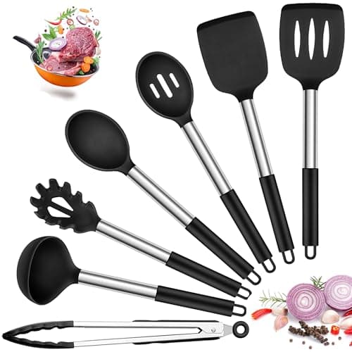 Joyfair 7 Pcs Kitchen Utensils Set for Cooking (Non Scratch, Black)