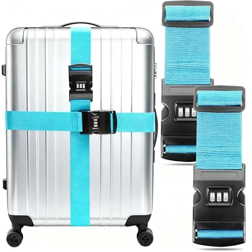 KIMHOME 2Pcs Suitcase Strap, Adjustable Non-Slip Eye-catching Quick Recognition Suitcase Strap with Combination Lock for Travel and Air Travel Moving (Sky Blue)