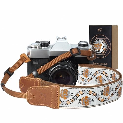 Camera Strap - 1.5" Cowhide Head Shoulder Neck Strap ,Retro Jacquard Embroidery Multi-pattern camera straps for Cameras and Binoculars,Cute Adjustable Thin Strap for Adults & Kids(Yellow Jacquard)