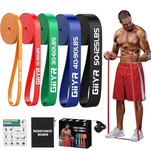 Resistance Bands Set for Men & Women - 5 Levels Exercise Band with Door Anchor, Pull Up Bands for Strength Training, Stretching, Powerlifting, Home Workouts, and CrossFit (5-125LBS)