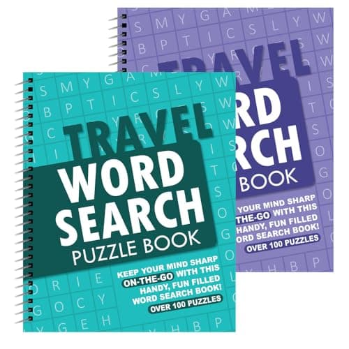 Sixstore A5 Spiral Bound Travel Size Word Search Puzzle Books, Set of 2