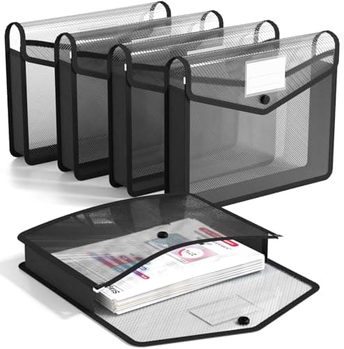 A4 Plastic Wallets, 5 Pcs Popper Wallet Plastic Document Folder Premium Pockets Files Envelope for School Office Home, with Snap Closure and Card Slot, Black