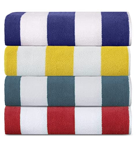 SweetNeedle - Beach Towels for Adults Pack of 4 White Cabana Striped Classic - 100% Cotton Terry Ringspun Pool Towel, Quick Dry, Super Absorbent Swimming large towel, 76 x 152 cm