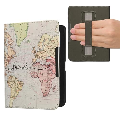 kwmobile Cover for Kobo Clara BW/Colour Case - eReader Cover with hand strap and auto sleep funktion - Travel with Black/Multicolor