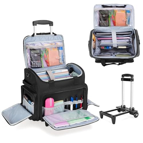 CURMIO Rolling Teacher Bag on Wheels with Scalable File Organizer, Black