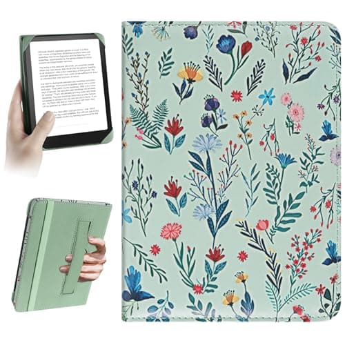 HoYiXi Universal Case for 6.8 Inch 7 Inch Kindle eReaders Compatible with Paperwhite/Kobo/BOOX T68/iReader Ocean,6.8-7" eReaders Protective Case Cover Elastic rope,White flowers