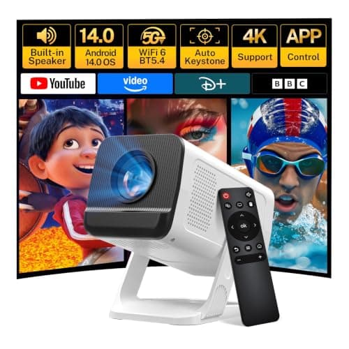 Mini Portable Projector for Bedroom, 4K Support, Android 14 OS, App Control
