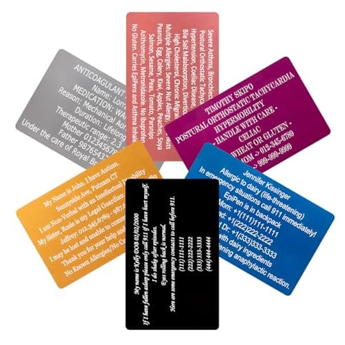 UNICGIFT Custom Medical Alert ID Card, Aluminum Travel ICE Wallet Card, Personalize Engraving Emergency Contacts, Health Conditions, Medication List, Allergies & Identification