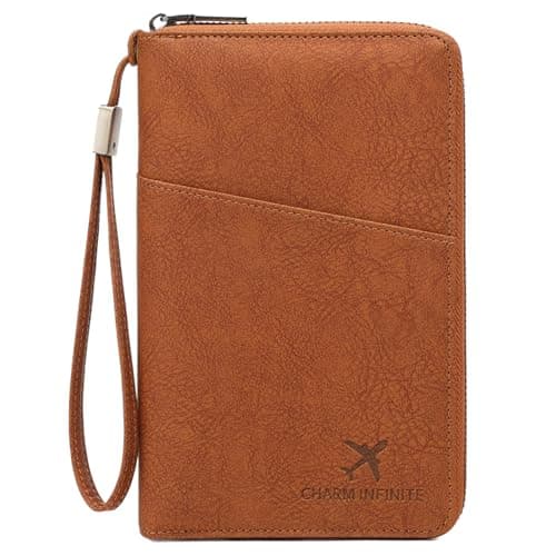 Toctax Passport Holder Travel Wallet for Family, RFID Passport Wallet Travel Document Holder for Men and Women (Brown)