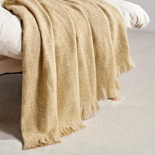 BOURINA Faux Cashmere Fringe Throw Blanket 127x178cm Yellow