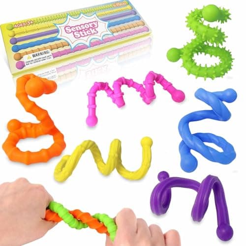 JoyJoyful Fidget Toys for Kids Adults, 6 Pack Stick Sensory Toys for Autism, Textured Squishy Toys for Special Needs Autistic, Adhd Anxiety Stress Toy